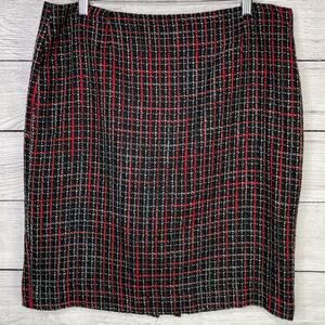 Evan Picone Black & Red Plaid Tweed Pencil Skirt 12
